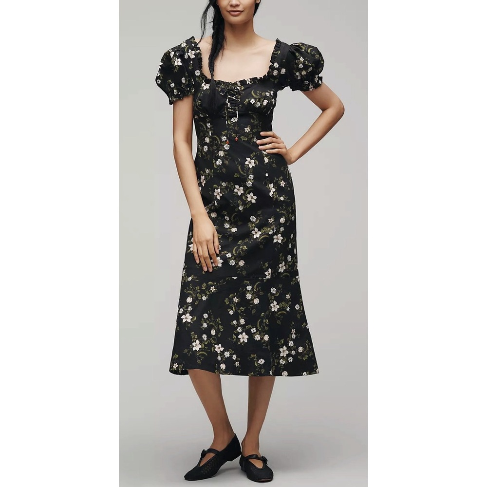 Anthropologie Black Floral Midi Dress